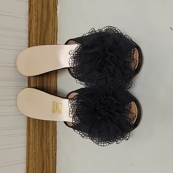 Vintage Daniel Green black satin kitten heel slippers sz 6 - Picture 2 of 5